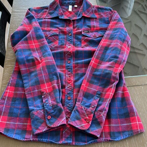 RVCA Women’s Plaid Blue Red Long Sleeve Button Down Casual Shirt Size Small GUC - Picture 6 of 12